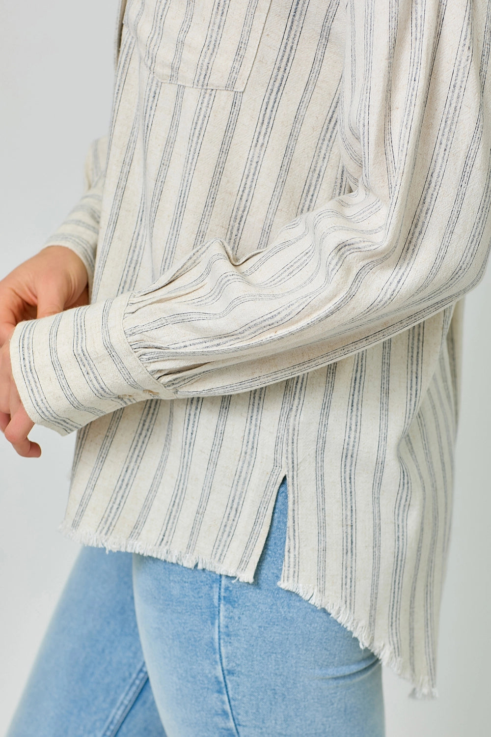 Frayed Fringe Edge Oversized Button Up Shirt