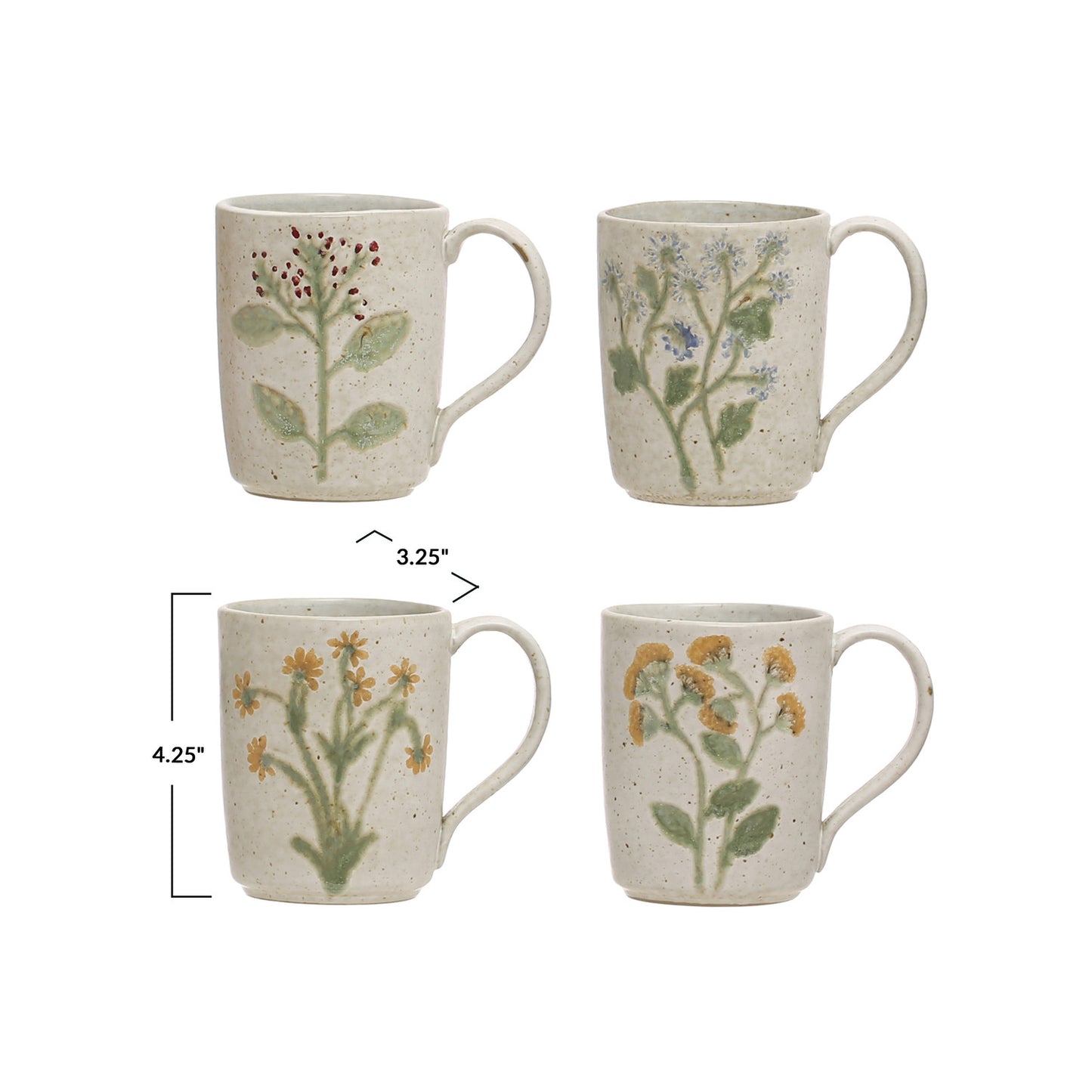12 oz. Hand-Painted Stoneware Mug w/ Botanicals