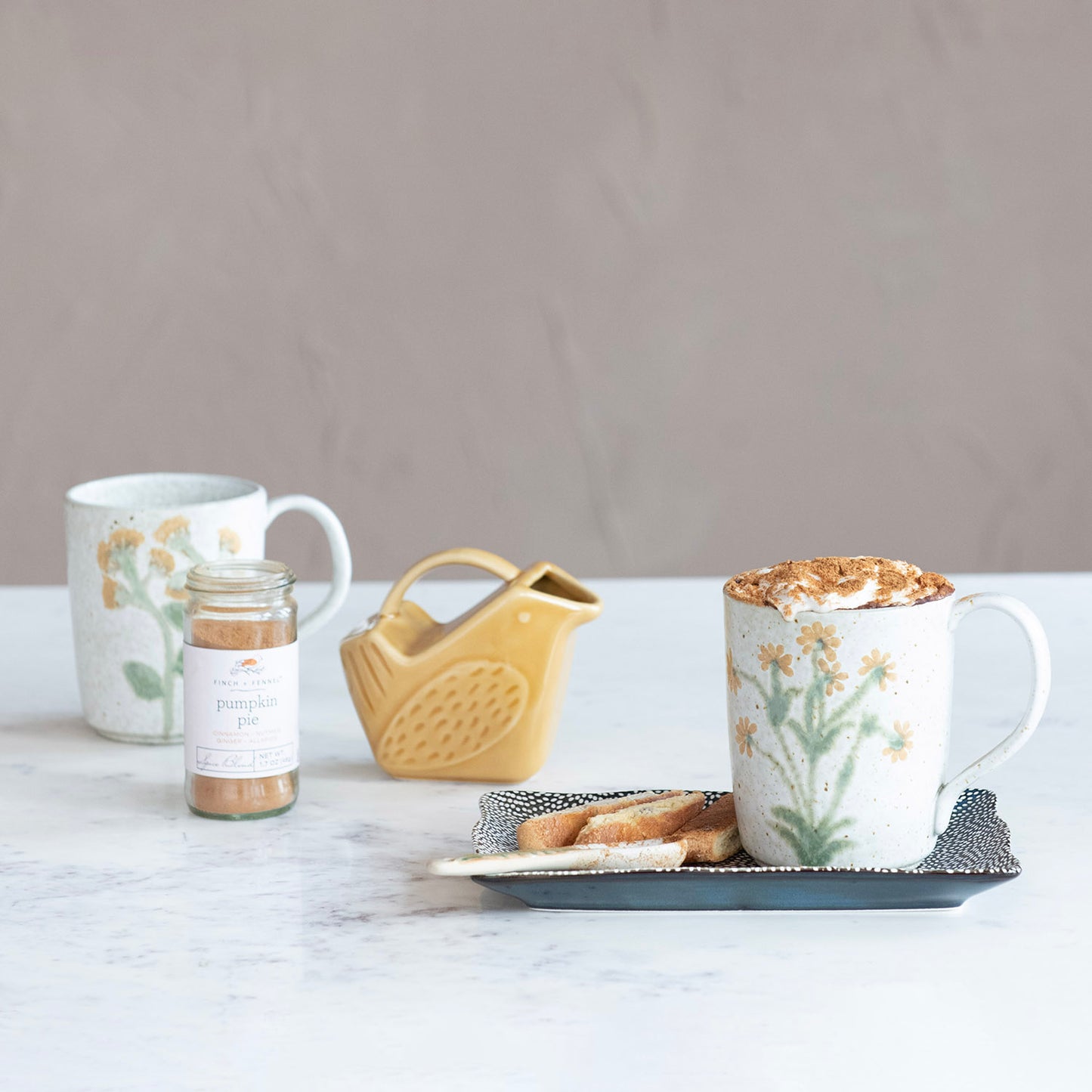12 oz. Hand-Painted Stoneware Mug w/ Botanicals