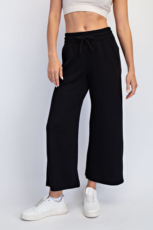 Modal Scuba Cropped Wide Pant - Black