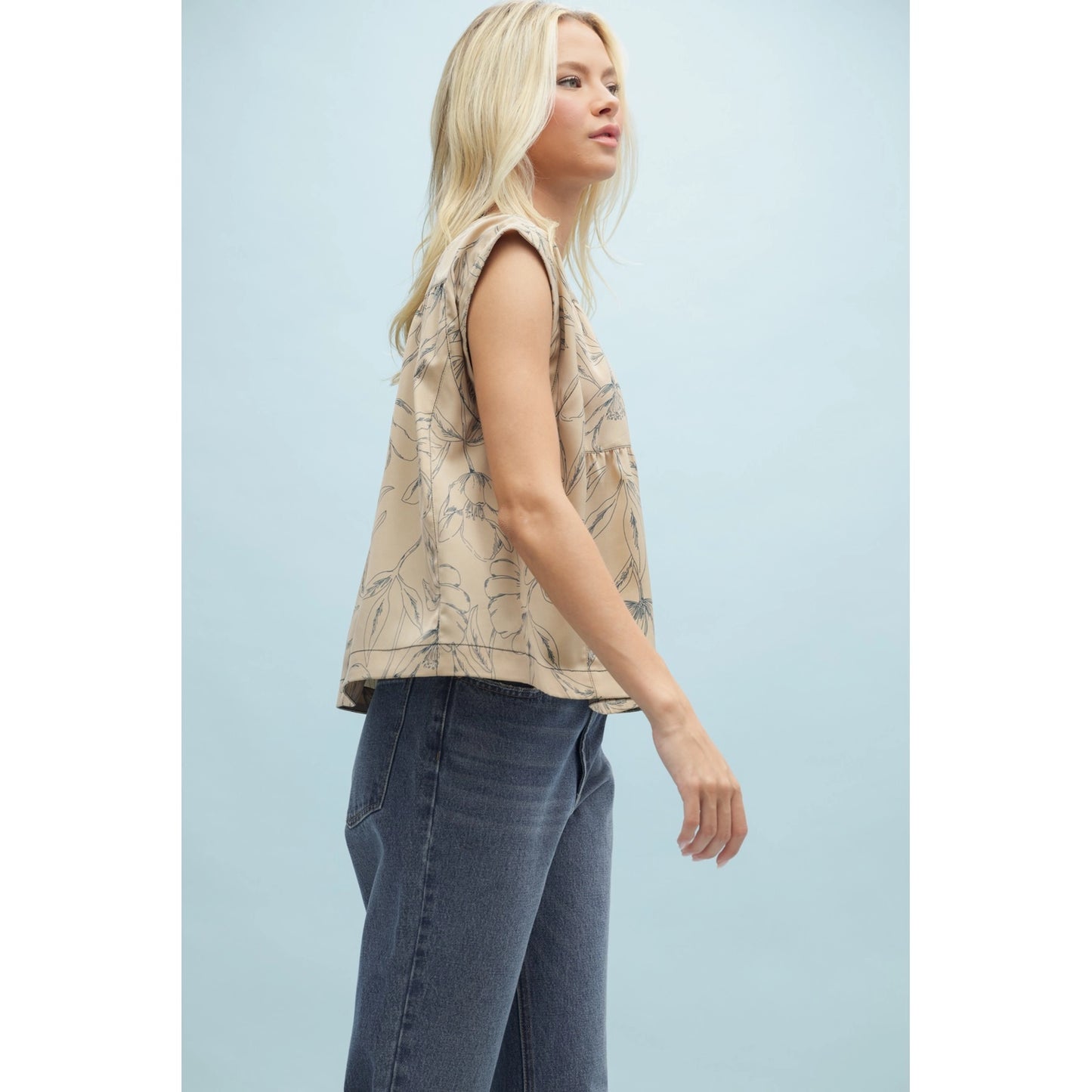 Sketched Floral Cap Sleeve Blouse