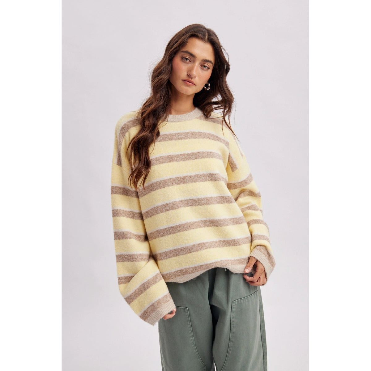 Oversized Multi Striped Crew Neck Knit Sweater