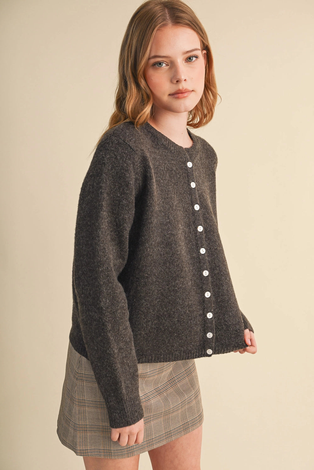 Marled Knit Sweater Cardigan - Coco Brown