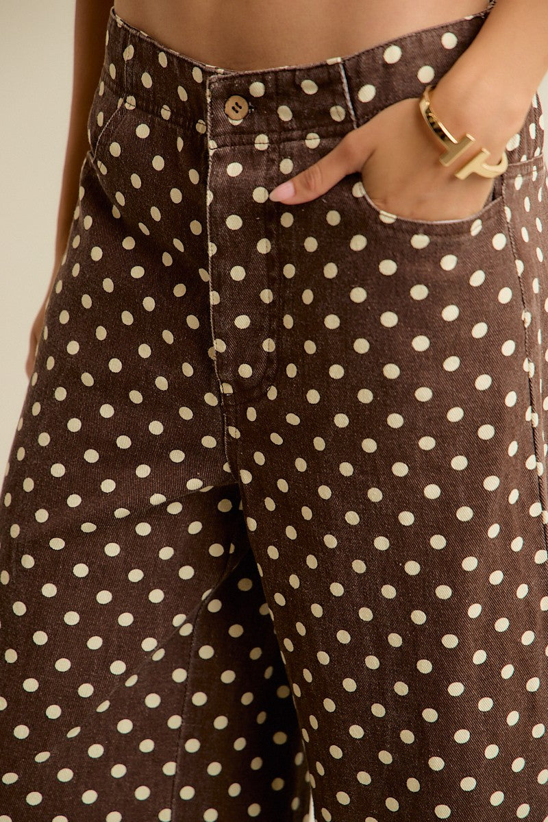 Polka Dot Jeans With Ruffle Hem