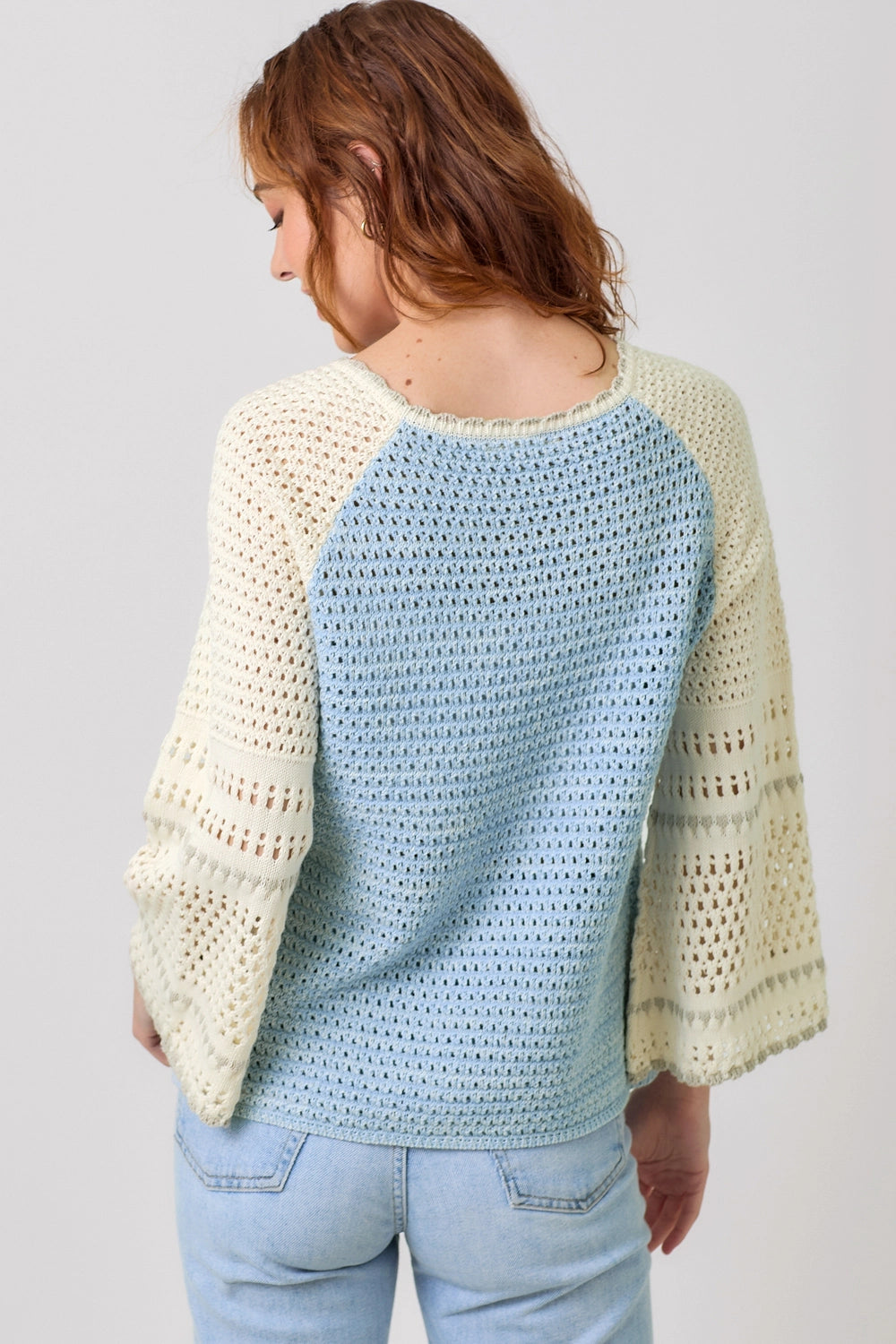 Raglan Sleeve Crochet Sweater - Blue