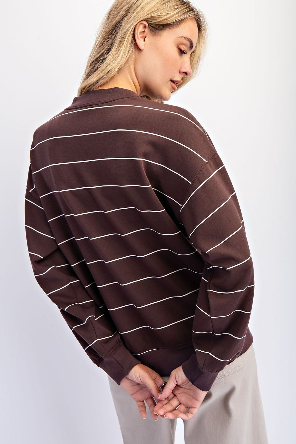 Modal Scuba Stripe Crew Neck Top - Espresso