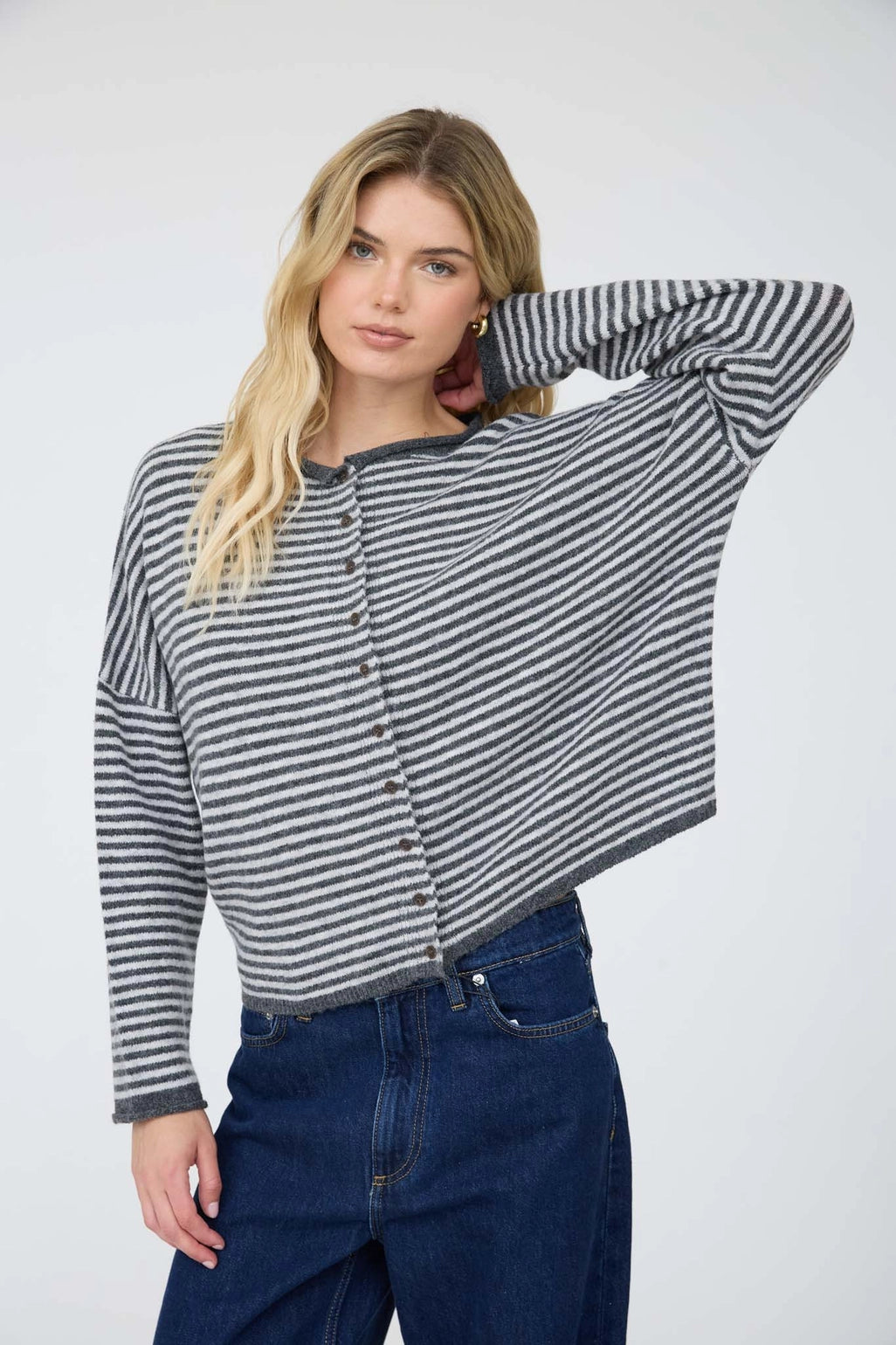 Stripe Knit Cardigan - Charcoal