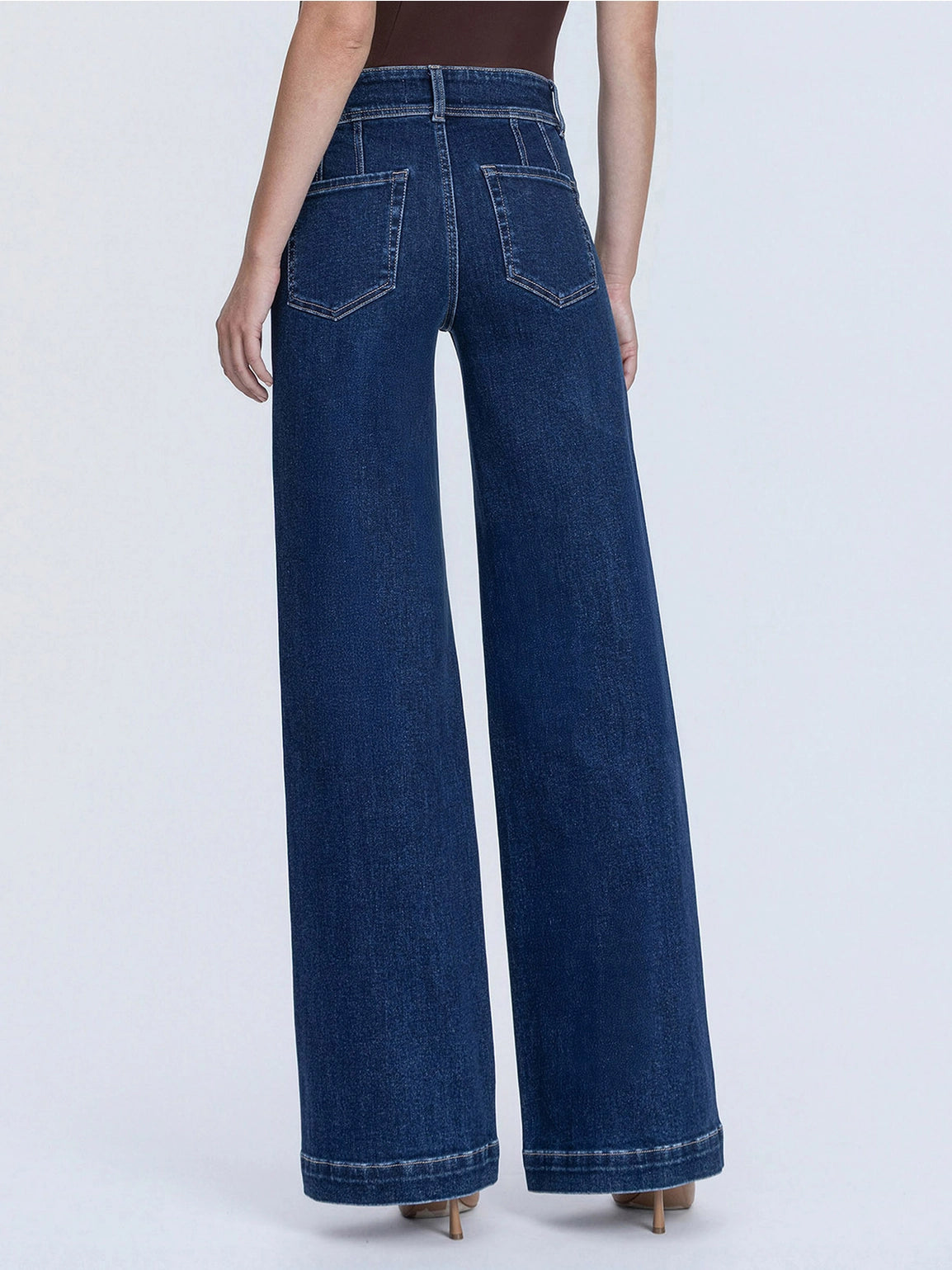 High Rise Front Seam Detailed Dark Wide Leg Jeans