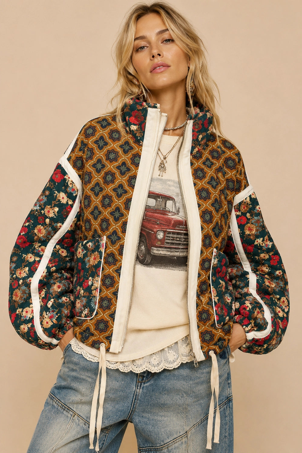 Patchwork Quilted Bomber Jacket