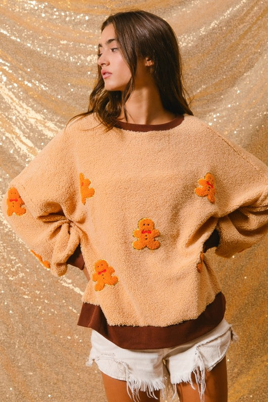 Gingerbread Patched Sweatshirt Top