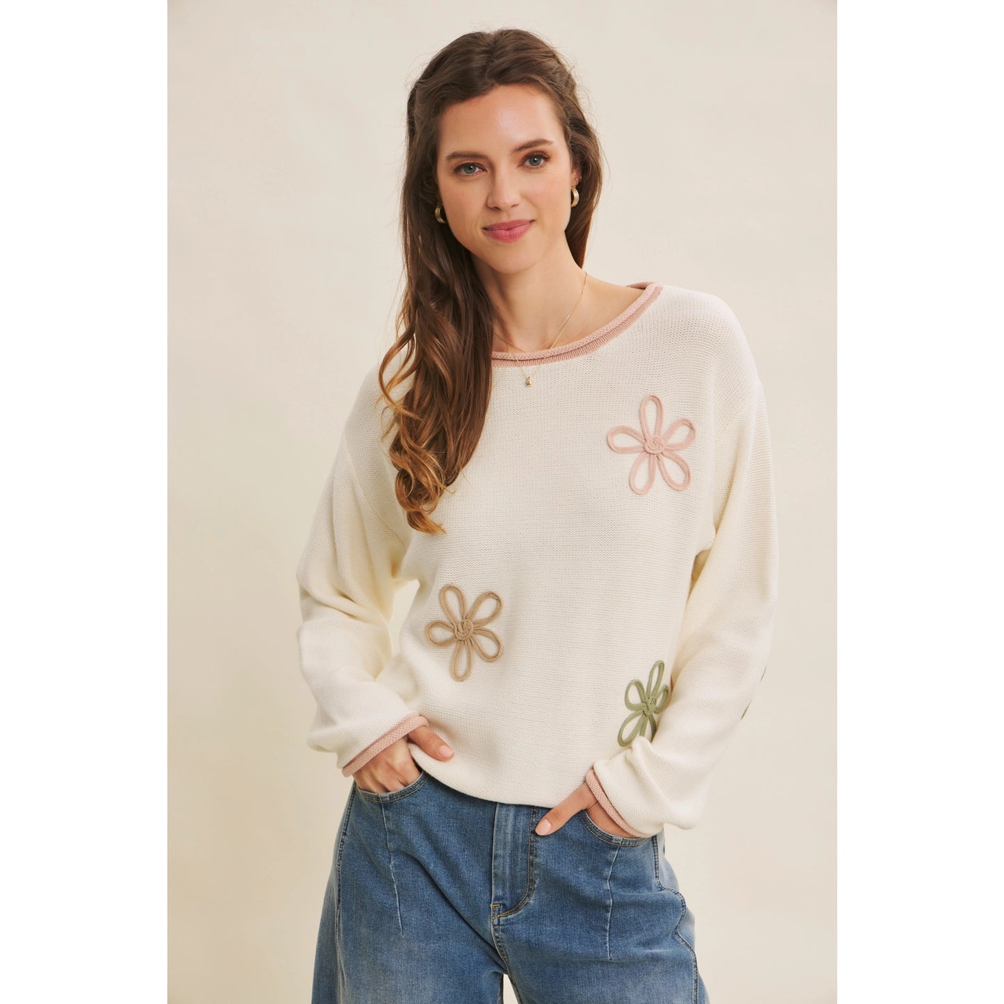 Floral Applique Soft Sweater