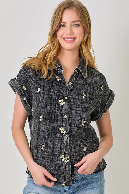 Washed Embroidery Top