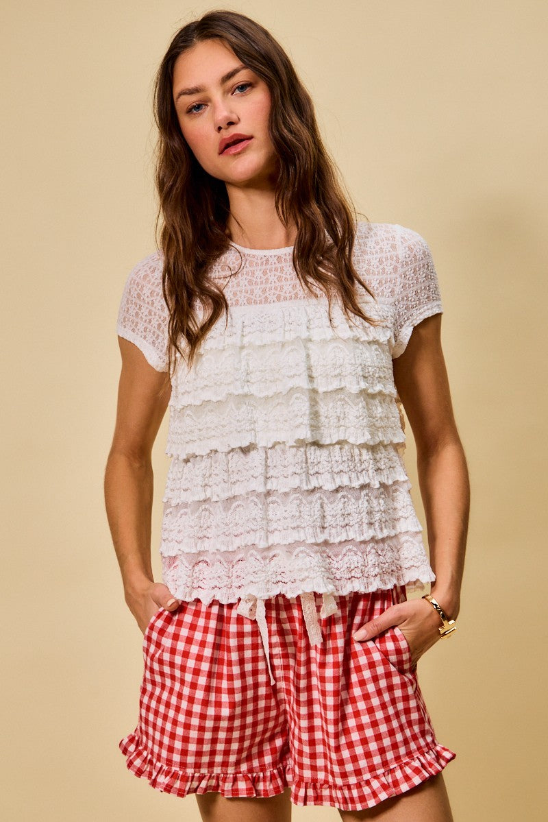 Ruffled Bottom Detail Shorts - Red