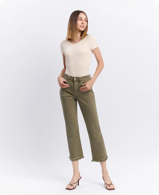 High Rise Raw Hem Relaxed Straight Jeans