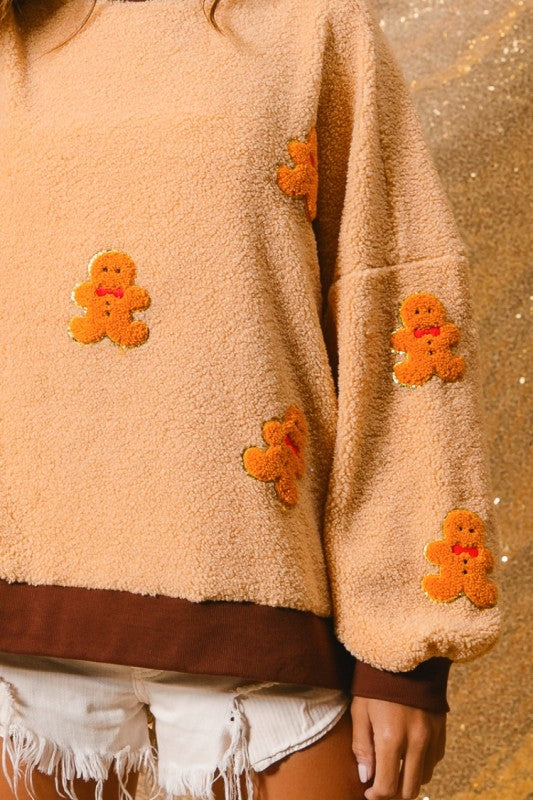 Gingerbread Patched Sweatshirt Top