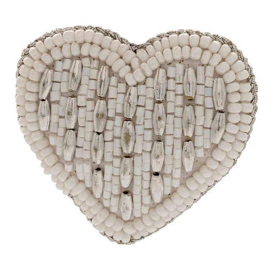 Mini Heart Beaded Ornament - White