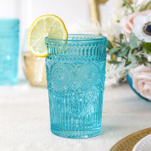 13 oz. Vintage Textured Aqua Blue Drinking Glasses
