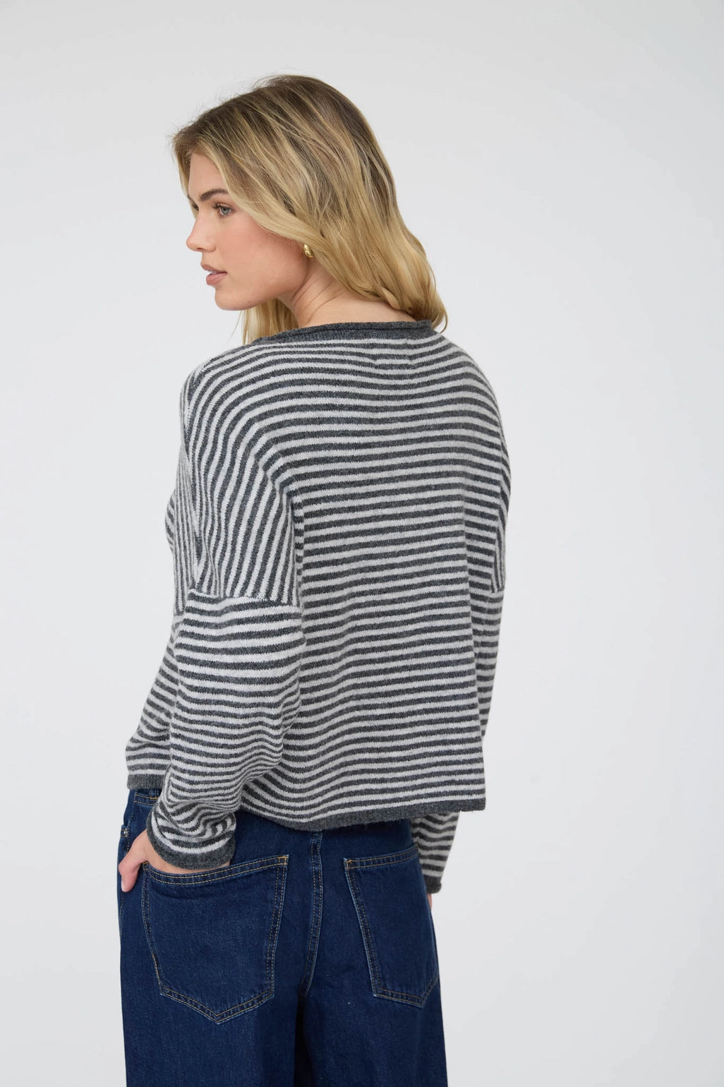 Stripe Knit Cardigan - Charcoal