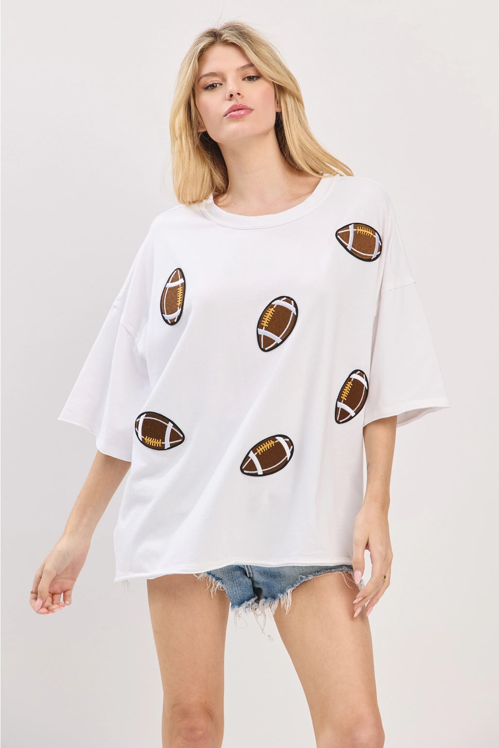 Vintage Football Patch Game day Oversized Tee - White