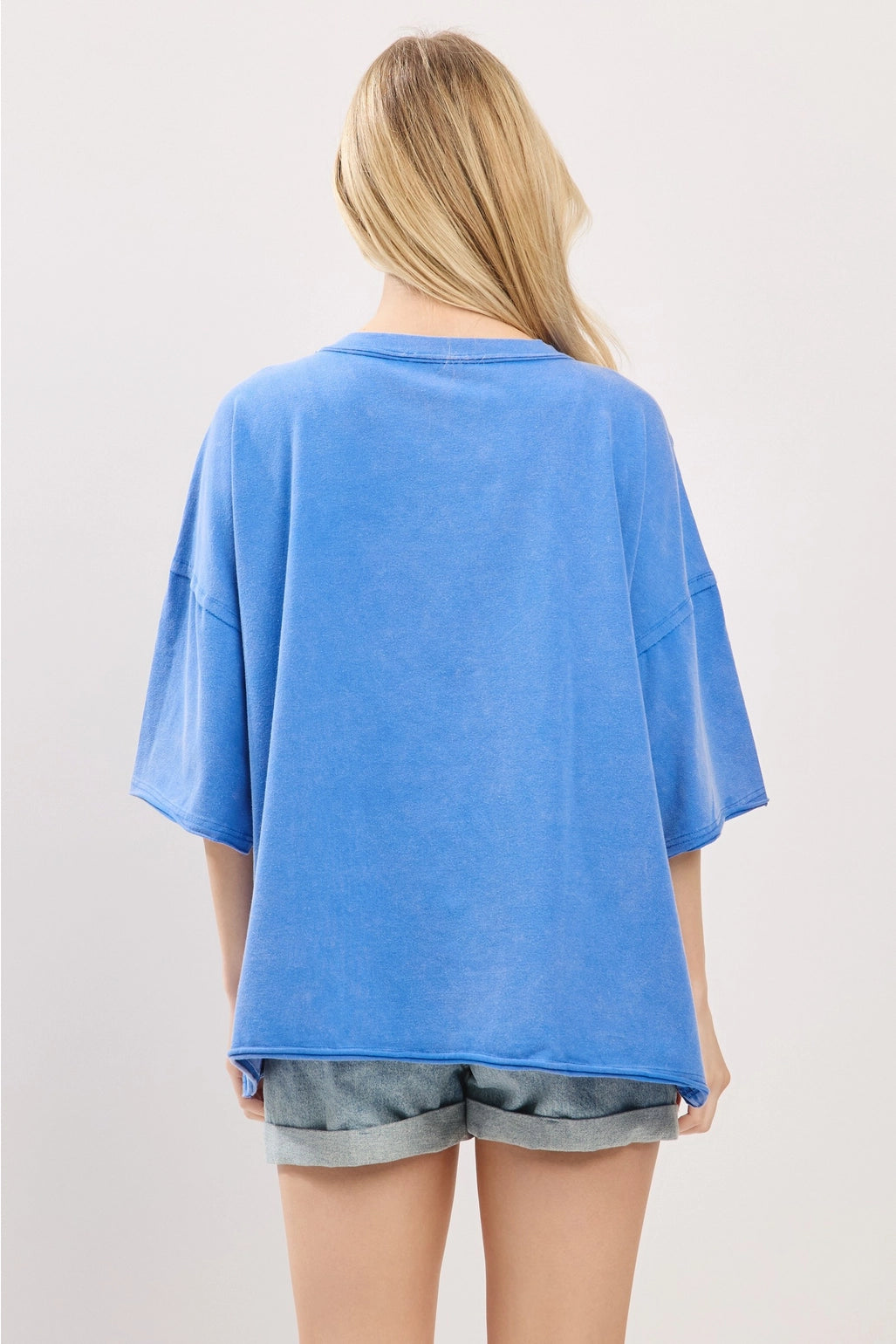 Vintage Football Patch Game day Oversized Tee - Blue