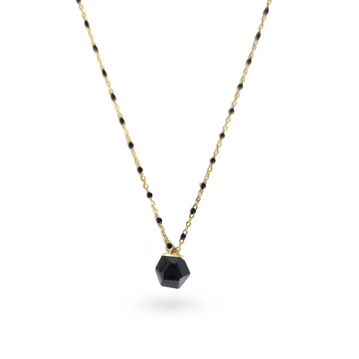 Black Geometric Onyx Dotted Enamel Necklace