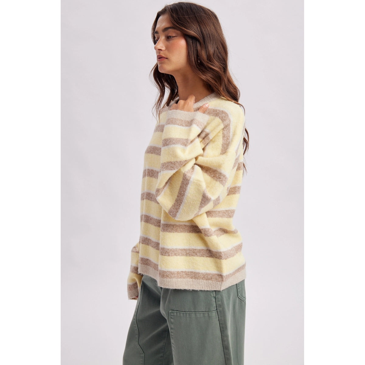 Oversized Multi Striped Crew Neck Knit Sweater