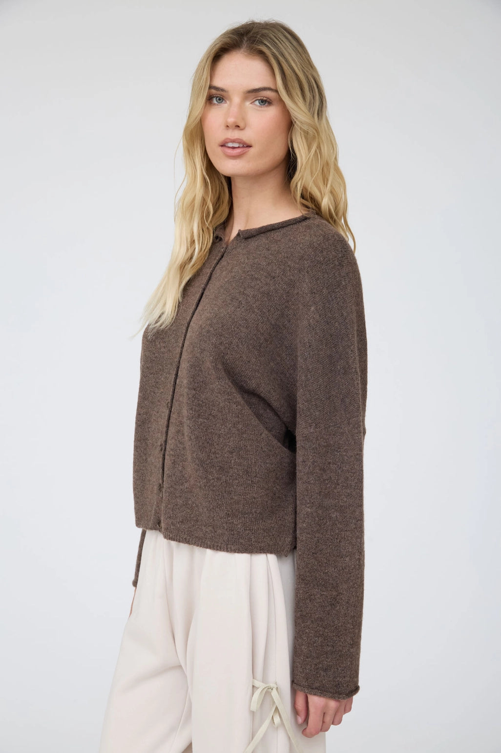 Lightweight Button Down Knit Cardigan - Dark Brown