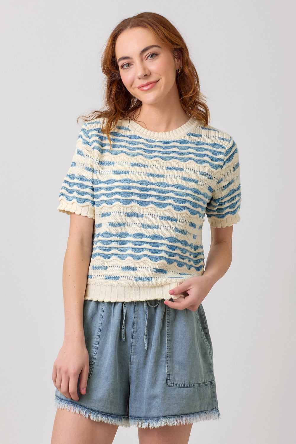 Scallop Pullover Sweater Top