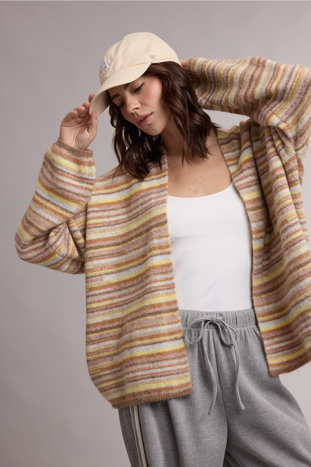 Striped Open Front Cardigan