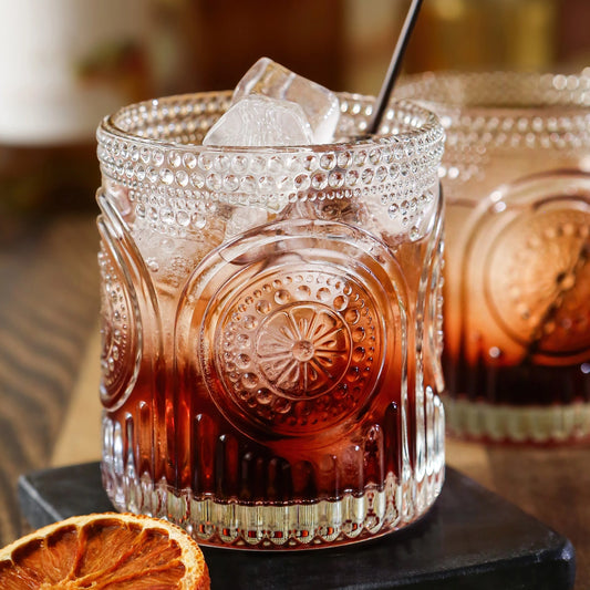 10 oz. Ribbed Retro Arch Floral Clear Drinking Glasses