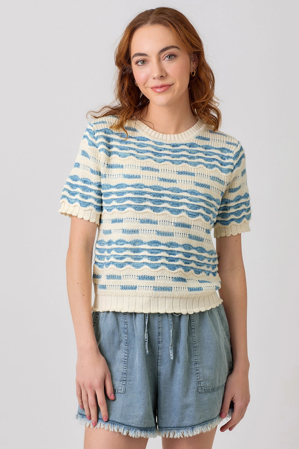 Scallop Pullover Sweater Top