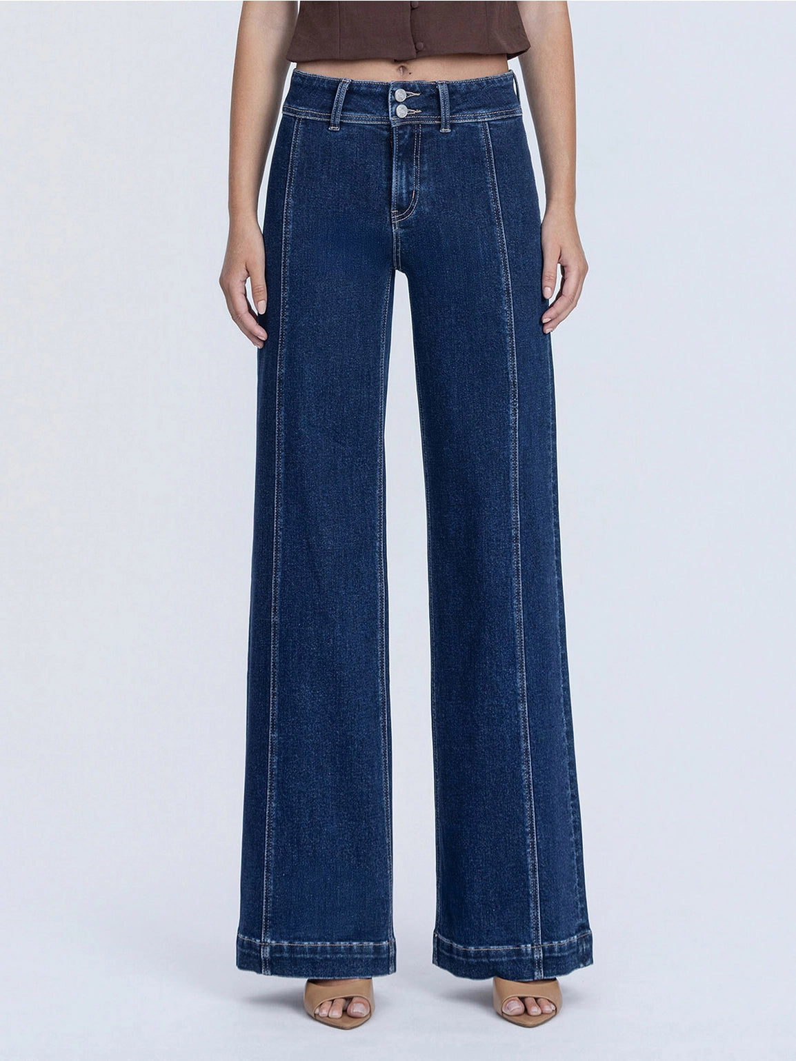 High Rise Front Seam Detailed Dark Wide Leg Jeans