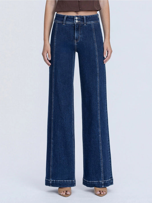 High Rise Front Seam Detailed Dark Wide Leg Jeans