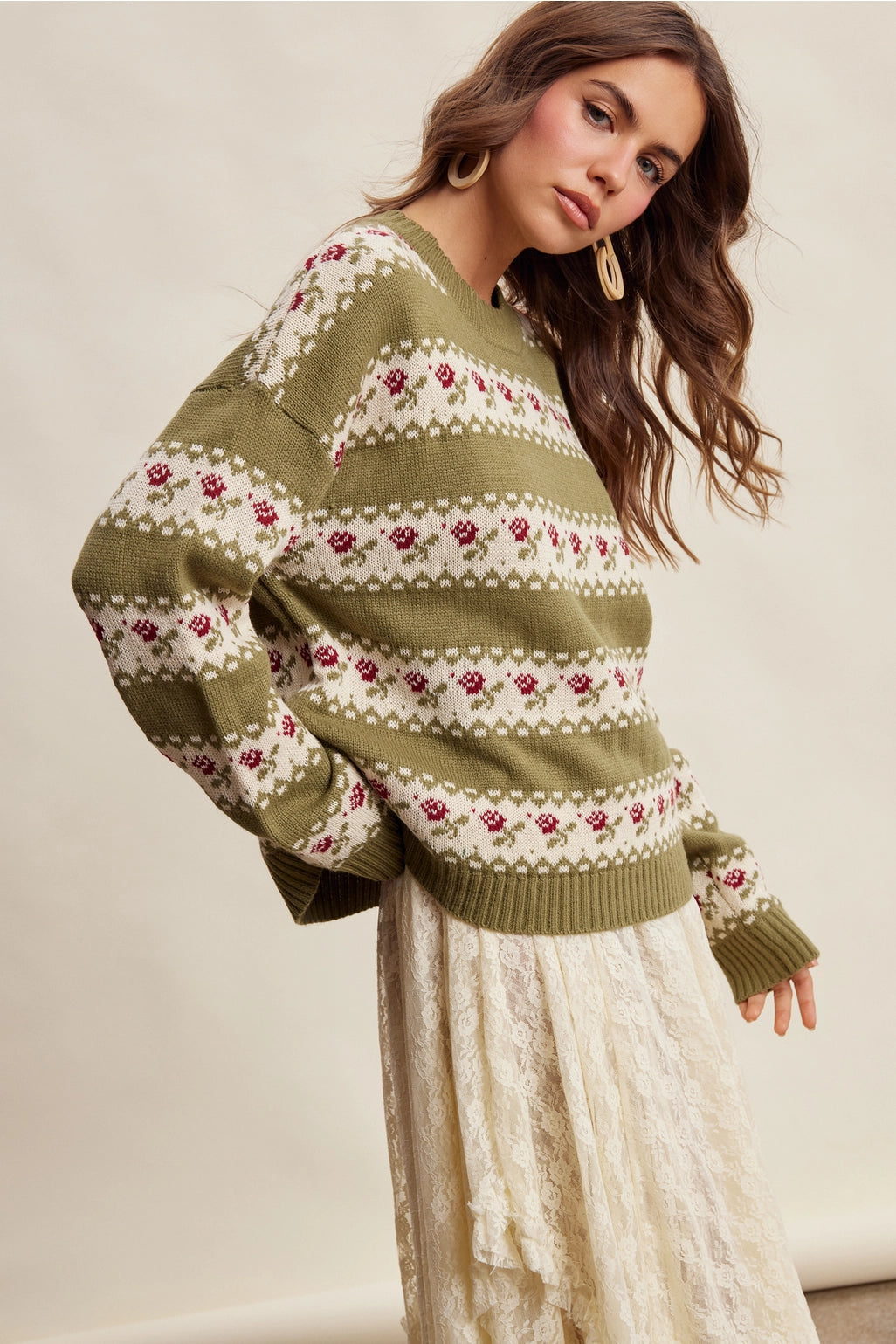 Floral Fair Isle Knit Sweater