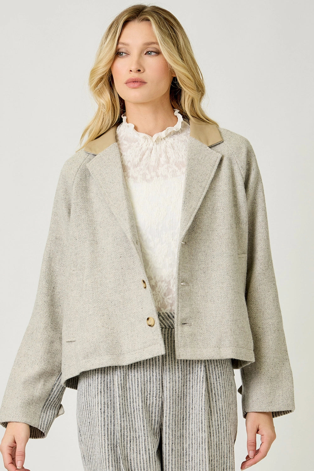 Mixed Media Jacket - Oatmeal