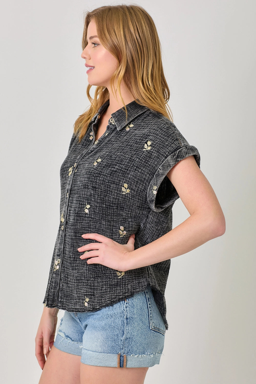 Washed Embroidery Top