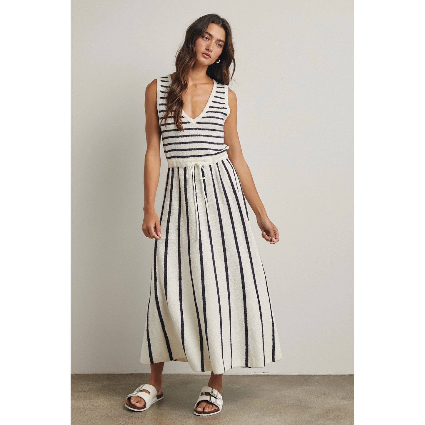 Striped Knit Sweater Midi Dress