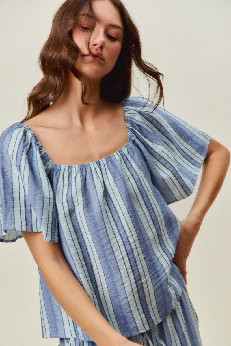 Stripe Flutter Sleeves Blouse