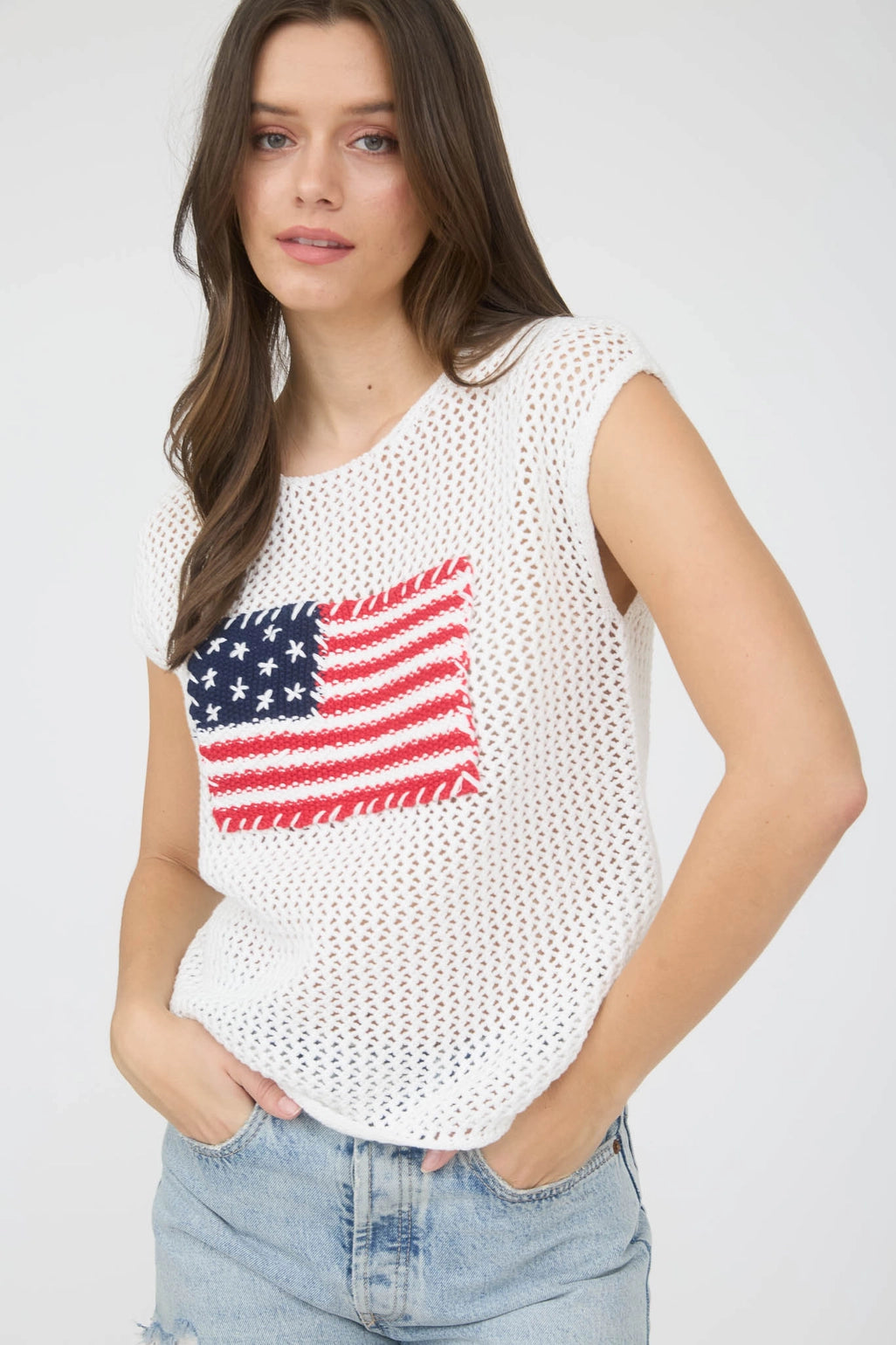Flag Crochet Knit Sweater Top