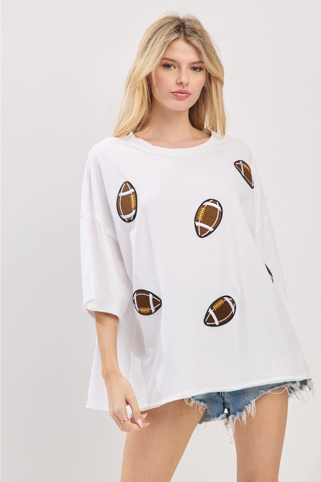 Vintage Football Patch Game day Oversized Tee - White