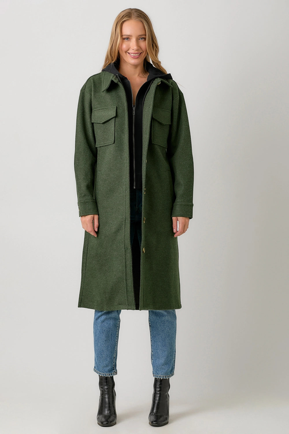 Twofer Hoodie Solid Coat