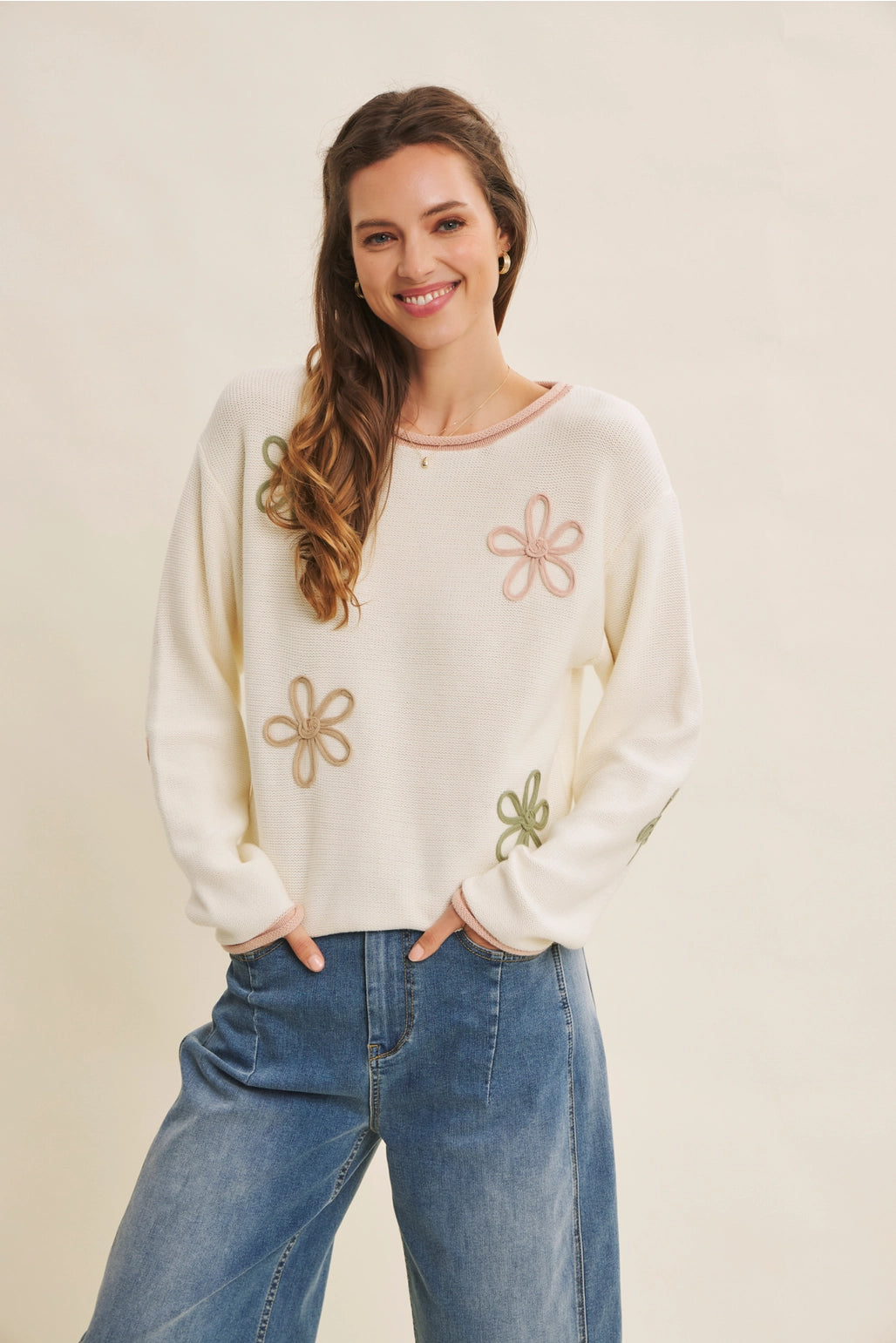 Floral Applique Soft Sweater