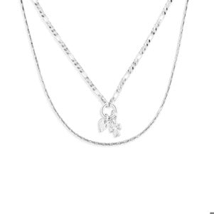 Heart + Cross Silver Charm Layered Necklace