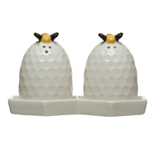 Salt and Pepper Shakers with Plate, Set of 3