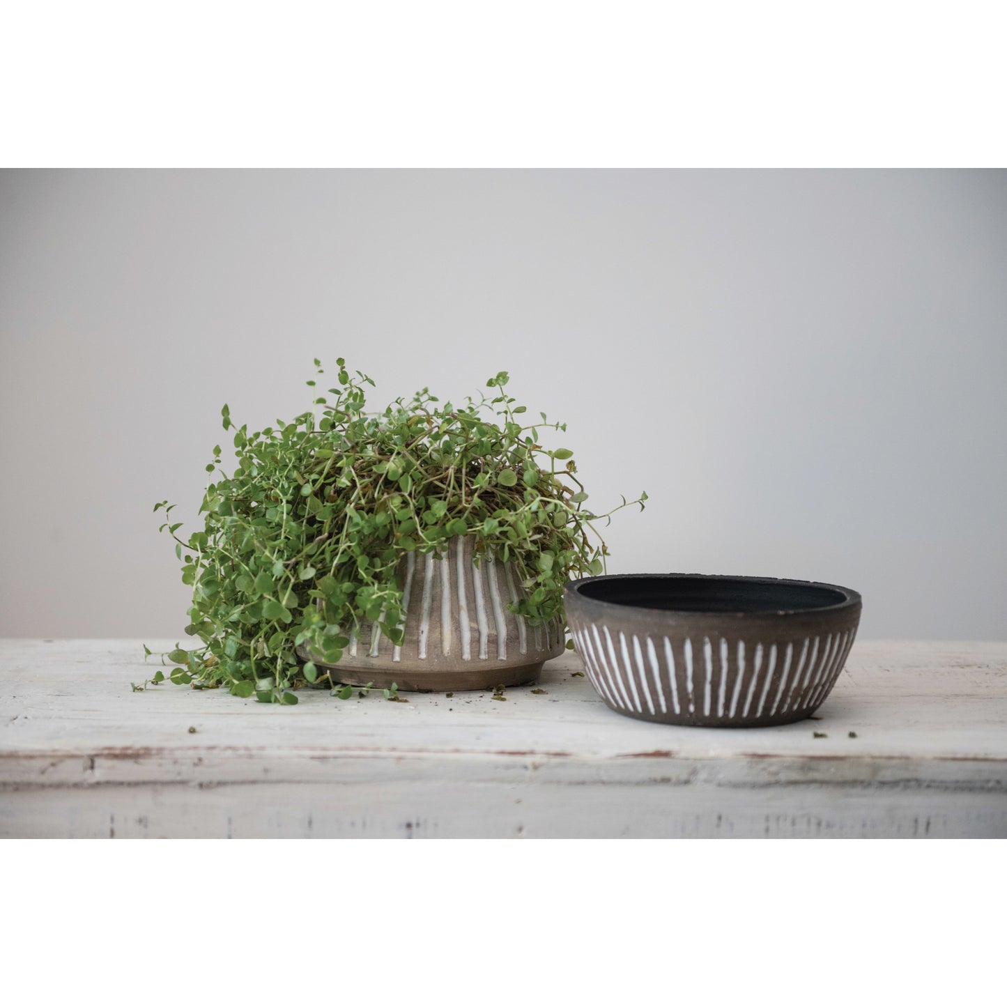 Hand-Painted Debossed Planter and Saucer