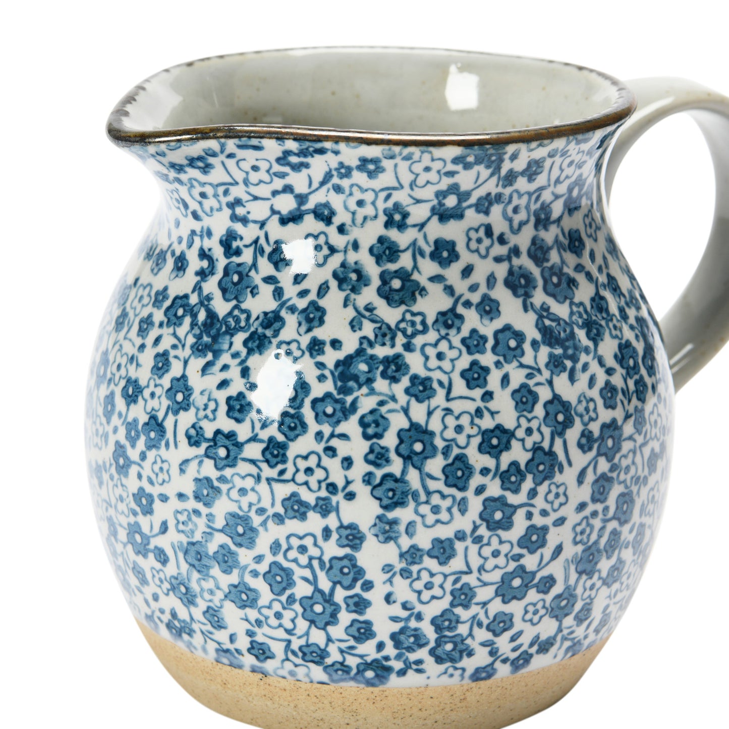 Hand-Painted Stoneware Pitcher with Floral Print