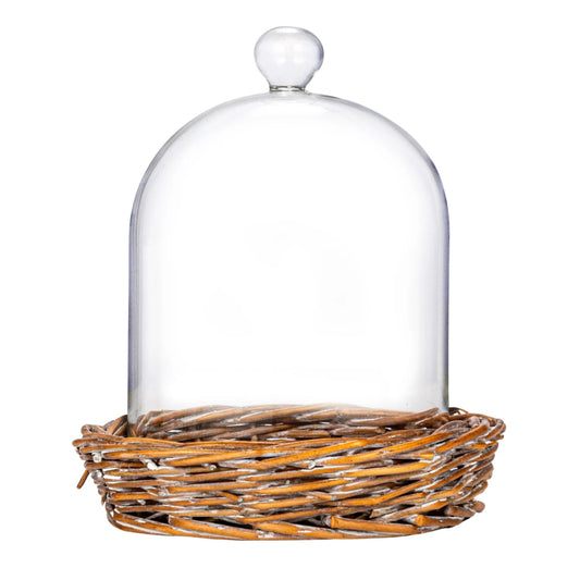Decorative Glass Cloche w/ Woven Willow Base