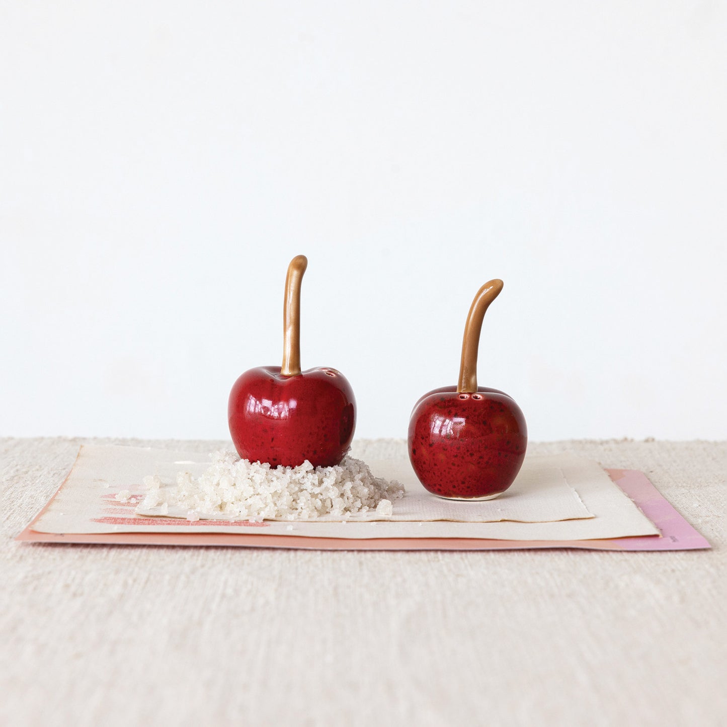 Stoneware Cherry Shaped Salt & Pepper Shakers