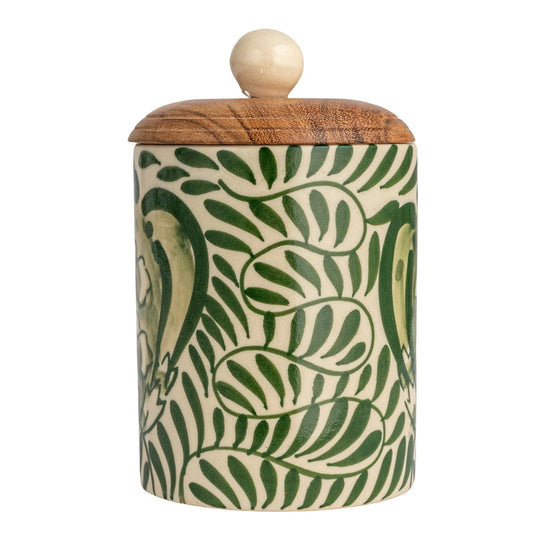 Hand-Painted Stoneware Canister w/ Design & Acacia Wood Lid