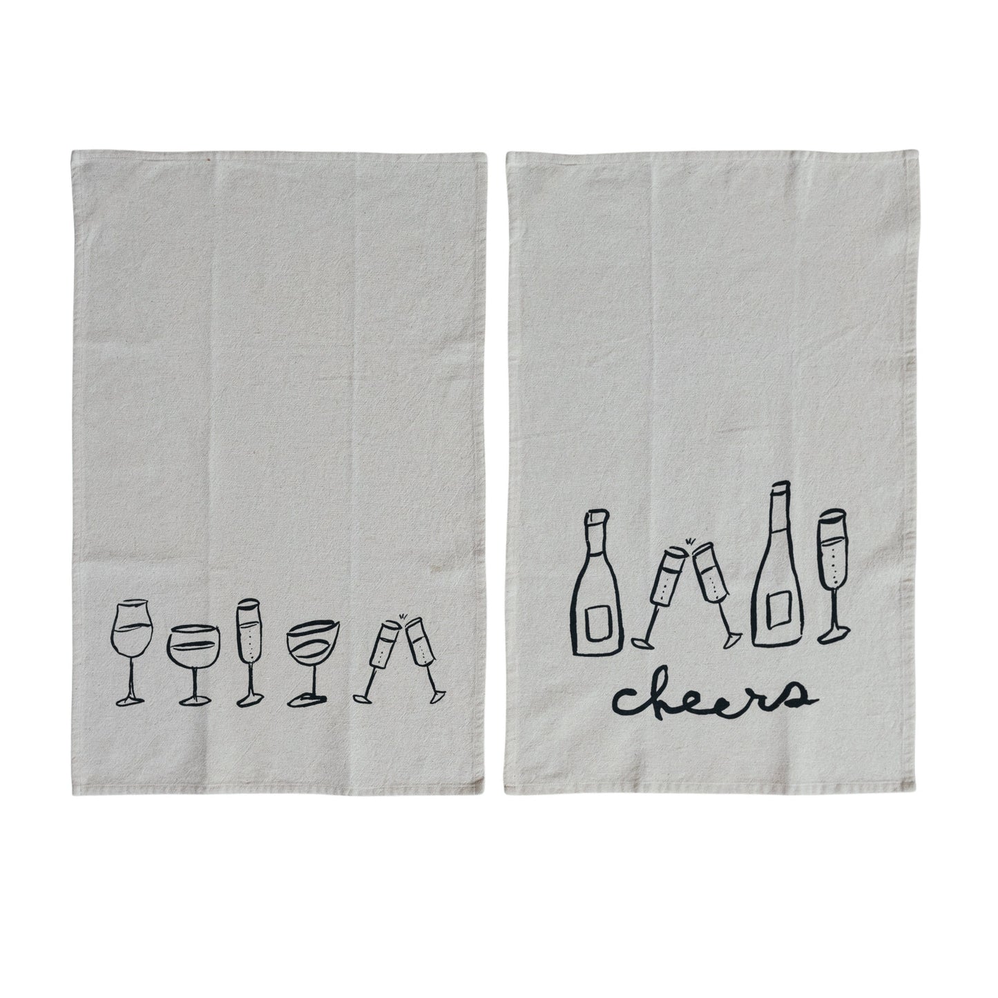 Cotton & Linen Printed Tea Towel w/ Art